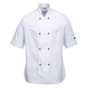 PORTWEST-Chaqueta blanca de manga corta para mujer C737WHRXS Rachel-EAN 5036108318155 CHEFS AND FOOD INDUSTRY WORKWEAR - Product Image 1