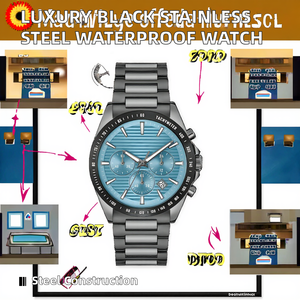 Luxury <b>Men's</b> Mechanical Sports <b>Watch</b> Blue Luminous Hands Stainless Steel <b>Black</b> Waterproof-Auto Sports <b>Watch</b> Featuring Week - Product Image 2