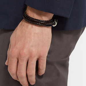 สร้อยข้อมือหนังถักแบบพัน แฟชั่น พร้อมตัวล็อคสแตนเลส ของขวัญเครื่องประดับสำหรับผู้ชาย - Product Image 4
