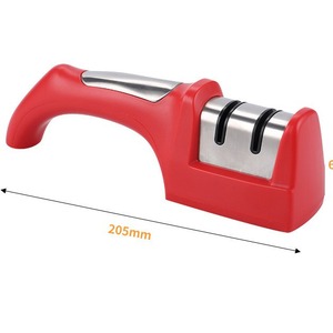 Afilador de Cuchillos Manual de Acero Inoxidable Rojo de 205 mm, Multi-grano, para Uso en la Cocina - Product Image 1
