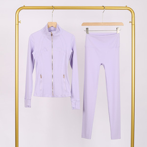 Ensemble <span class=keywords><strong>de</strong></span> <span class=keywords><strong>sport</strong></span> pour femmes, haut et leggings respirants à taille élastique, motif uni, ensemble <span class=keywords><strong>de</strong></span> yoga fitness 2 pièces, manches longues - Product Image 5