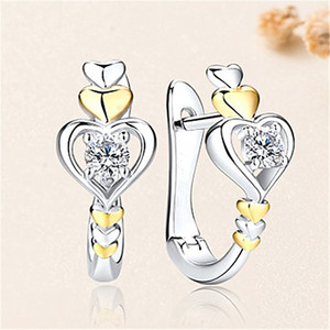 Orecchini a Cerchio Coreani Creativi a Forma di Cuore, Bicolore con Cuori Intrecciati, Gioielli per Donne - Product Image 2