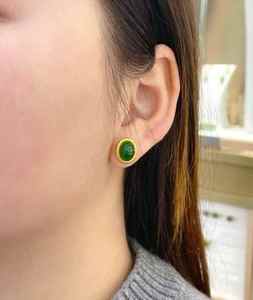SGARIT – boucles d'oreilles en jade naturel, bijoux en or massif 18 carats, vert, taille 8x10mm, bijoux de luxe en jade, pour fête de fiançailles, pour femmes - Product Image 5