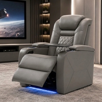 Fauteuil inclinable électrique en cuir pleine fleur à double alimentation avec chargement USB Type-C, siège de cinéma maison rembourré, structure en bois