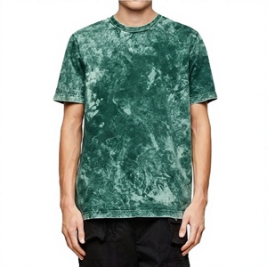 Camiseta de punto informal de manga corta con cuello redondo y estampado tie-dye verde para hombre - Product Image 1