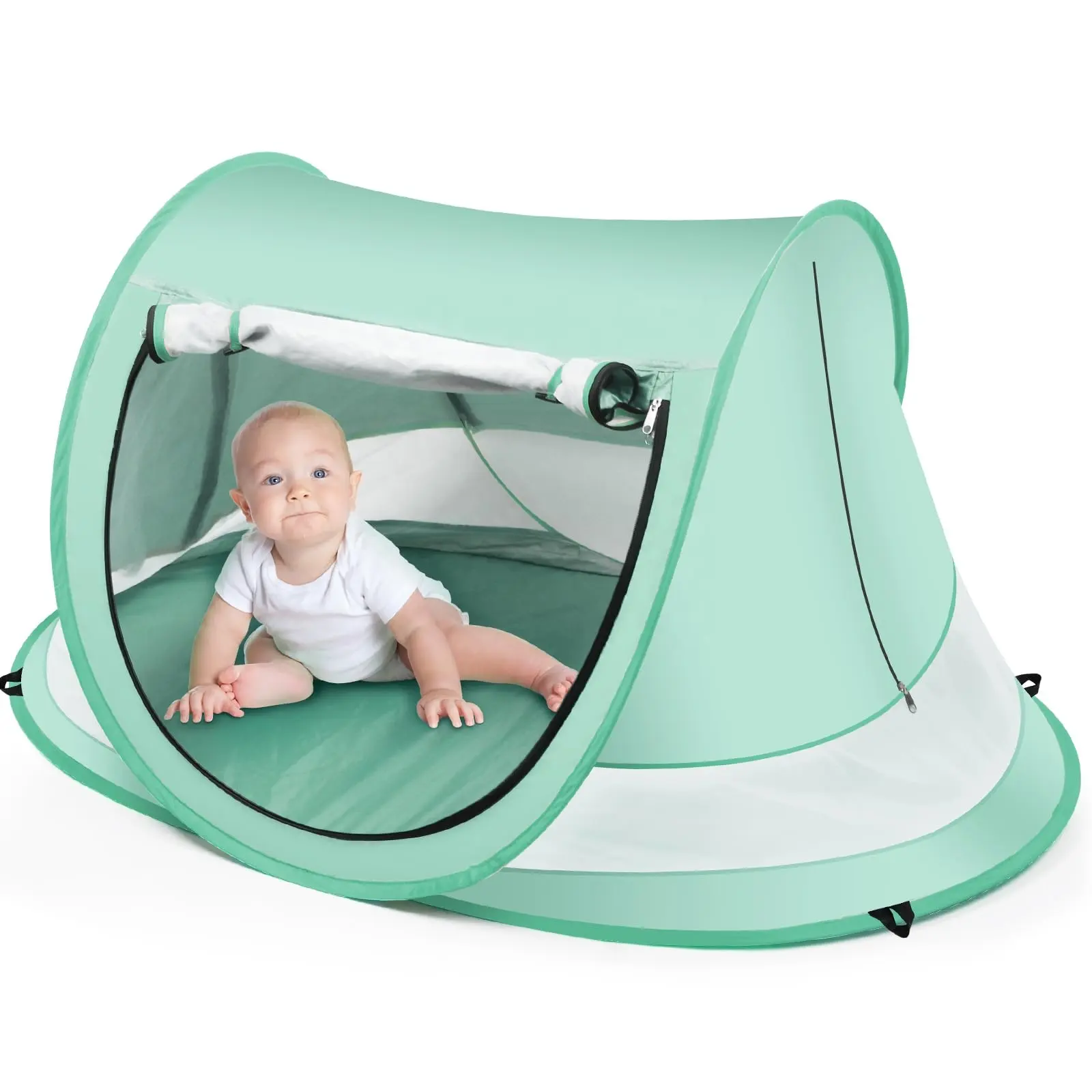 アウトドアアクティビティ用ハンドバッグ付きビーチテントを折りたたむ良い換気ポータブル幼児幼児旅行ベッド