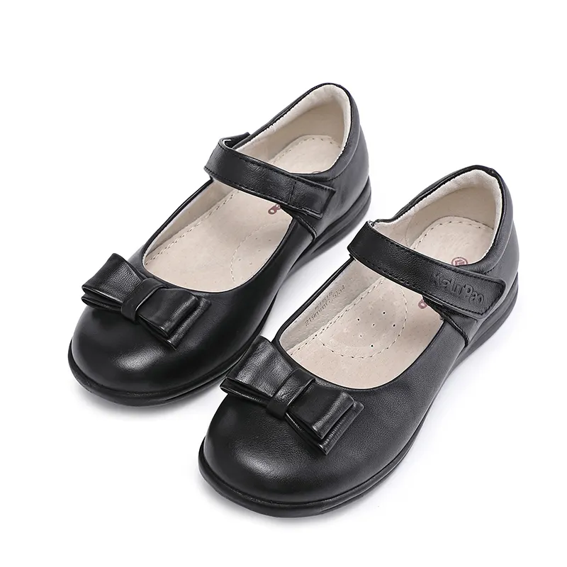 KALUPAO Black School Shoes For Girls Wholesale Bowknot Flats Genuine Leather Student Dress Shoes