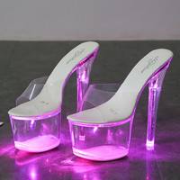 Sandales à Talons Hauts Lumineuses Sexy Plateforme Nuit Club Chaussures de Danse Poteau pour Dames
