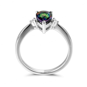 Anillo de Compromiso de Plata de Ley 925 con Topacio Místico Arcoíris y Circonita Cúbica, Piedra de Nacimiento del Mes - Product Image 5