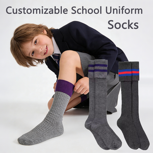 Chaussettes d'uniforme scolaire personnalisées pour enfants, hiver, décontractées, grises, polyester/coton, best-seller, vente en gros - Product Image 1