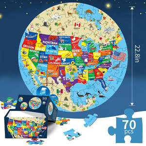 Nuevo rompecabezas de papel azul redondo de 70 piezas, rompecabezas interactivo para niños, regalo de cumpleaños, mapa de juguete para niños de 6 a 8 años - Product Image 5