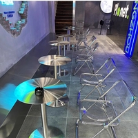 Industrieller Stil Edelstahl-Klappstuhl & Transparenter Tisch Kombination für Restaurant-Möbel Kommerzieller Außenbereich