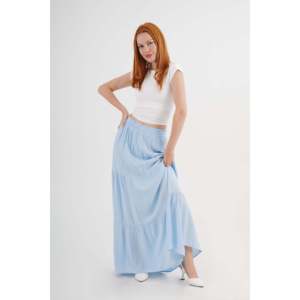 Jupe longue à volants bleu ciel pour femme en gros - Product Image 4