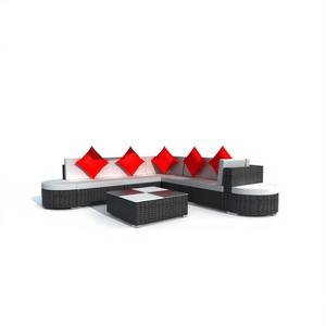 Ensemble de salon de jardin modulaire 8 places en rotin noir, mobilier d'extérieur avec coussins, design contemporain - Product Image 1