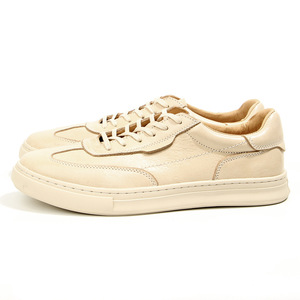 Off <b>White</b> Slightly Distressed Vegetable Tanned Leather Sneakers <b>Lace</b> Up Cushioned Youth Walking Style Shoes - Product Image 4