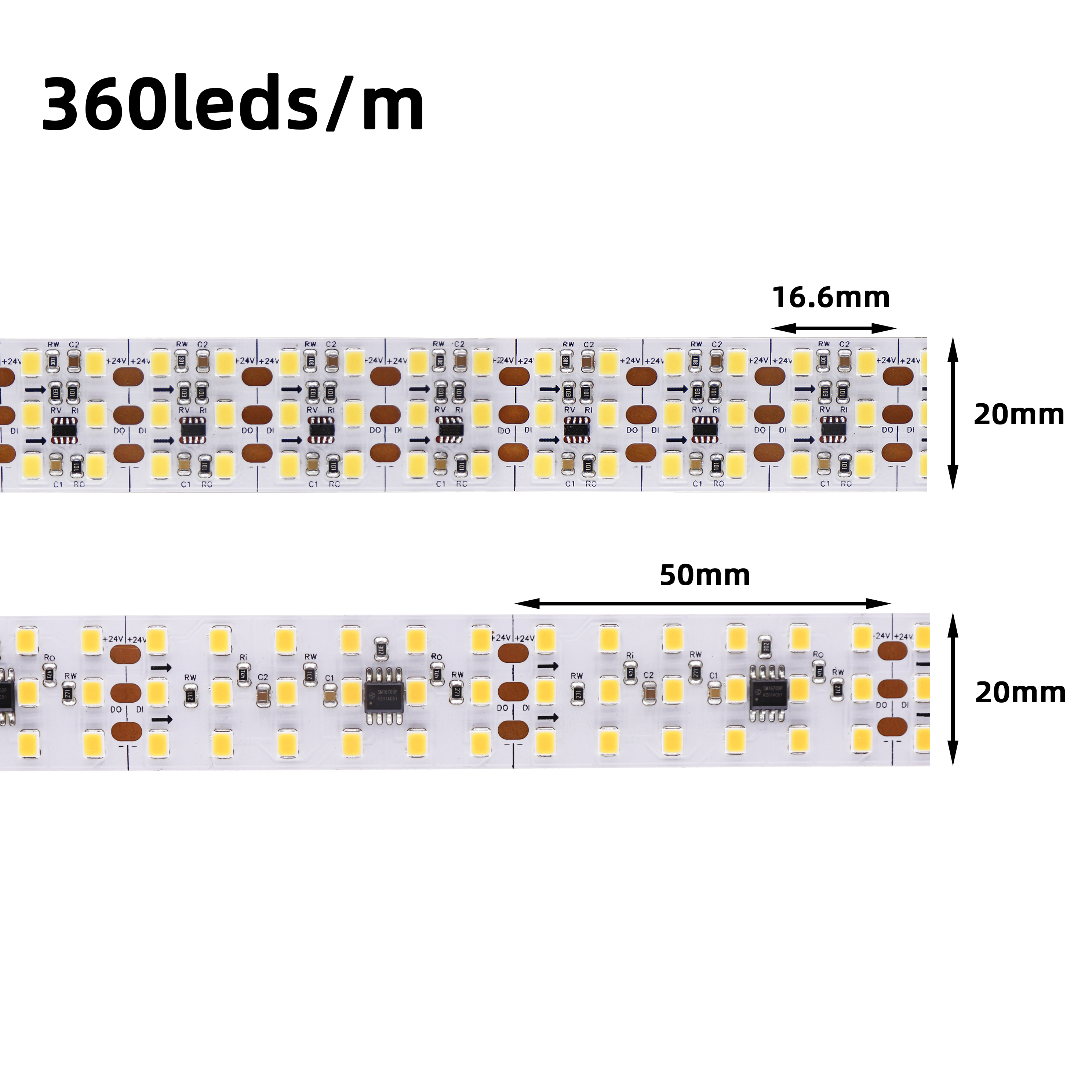 Digital White IC 20MM DC24V SMD2835 120LED 360LED High Density White Addressable LED Strip Light UCS1903 WS2811 LED Strip Light