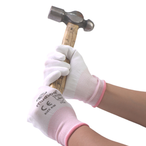 Guantes de Palma con revestimiento de PU duraderos, guantes de trabajo de nailon rosa, guantes de protección laboral para taller sin polvo - Product Image 6