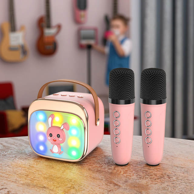 Portable Wireless for 5.3 Mini Karaoke Speaker Dual Microphones IPX4 Waterproof RGB LED Rechargeable Battery Singing