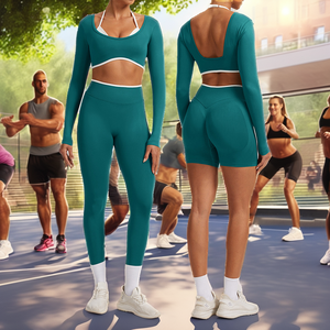 Leggings Deportivos Sólidos Transpirables Sin Costuras, Conjuntos de Compresión, Pantalones de Yoga, Conjuntos de 3 Piezas Personalizados para Mujer, Spandex/Nylon, Gimnasio - Product Image 2