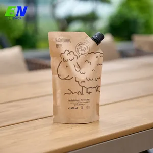 Folha reciclável biodegradável amigável impressa costume Eco Eco Stand Up líquido impermeável sacos de papel Kraft Spout Pouch