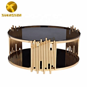 Living room furniture sets luxury gold cafe table modern center table glass coffee table for home TT027