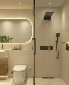 Nouvelle conception moderne, meuble-lavabo mural haut de gamme en bois massif et MDF, avec miroir LED et lavabo, résistant à l'eau, idéal pour appartement - Product Image 5