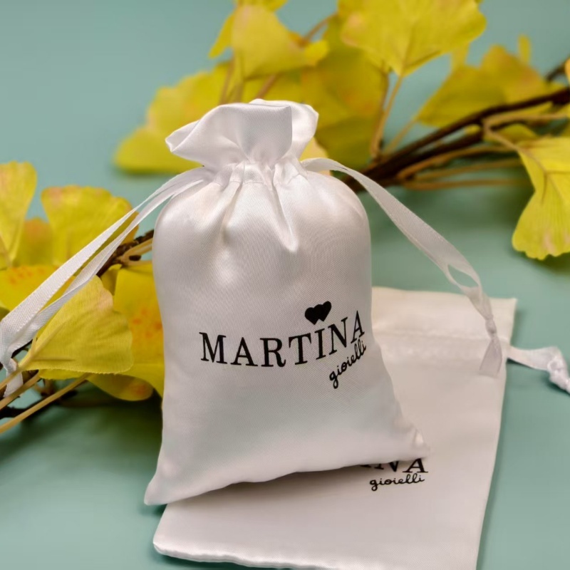 Custom White Drawstring Pouch Gold Logo