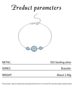 925 <b>Silver</b> Chain Bracelet With Blue Crystal Hypoallergenic Gold <b>Silver</b> Plated Eye <b>Charms</b> Classic Design Unisex Everyday Wear - Product Image 2