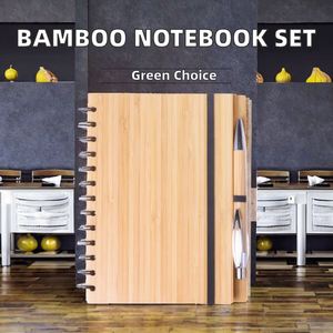 Oempromo Custom Recycled Bamboo Cover <b>Notebook</b> Set Promotional A5/A6 Sizes Spiral Pen Printed Paper Bamboo <b>Diaries</b> - Product Image 2