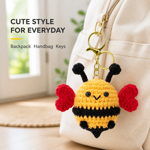 Hand-knitted Minimalist <b>Bee</b> Cotton Thread Pendant for Bag and Keychain for wings Design home decoration - Product Image 1