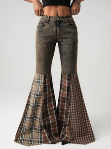 Jeans di Alta Qualità per <span class=keywords><strong>Donna</strong></span>, Produttore di Pantaloni Personalizzati, Jeans a Zampa con Inserti a Quadretti per <span class=keywords><strong>Donna</strong></span> - Product Image 3