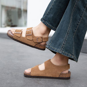 Zapatillas planas de gamuza de vaca de alta calidad para <span class=keywords><strong>mujer</strong></span>, <span class=keywords><strong>dos</strong></span> correas suave con tendencia de moda, botón, zueco, plataforma, estilo transpirable - Product Image 3