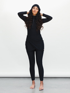 Couleur unie Femmes Couverture Complète Ensemble Trois Pièces Manches Longues <span class=keywords><strong>Burkini</strong></span> Conservateur Maillot de Bain Pantalon Long Chapeau Vêtements de Plage - Product Image 3