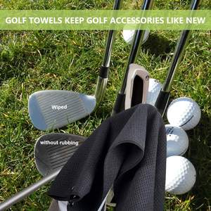 Custom Golf Towels Tri-Fold Portable Microfiber Fabric Waffle Golf Towel <b>for</b> Golf Bag with Carabiner <b>Clip</b> to Quickly Remove Sand - Product Image 6