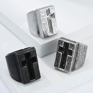 Cross Titanium Steel <b>Ring</b> For Men Black Antique <b>Silver</b> Cross Design Punk Style Jewelry Gift - Product Image 1