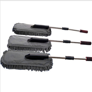 <b>Long</b> <b>Handled</b> Retractable Wax Mop Grey Stainless Steel Oxford Cloth Car Cleaning Brush Extendable Chenille <b>Duster</b> - Product Image 1