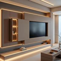 Meuble TV de luxe moderne avec éclairage LED, unité de divertissement de qualité ENF, console TV à éclairage d'ambiance pour projets d'appartements haut de gamme