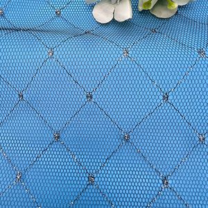 <span class=keywords><strong>Nylon</strong></span> trong suốt lưới vải vàng bạc chủ đề kim cương gia cố Jacquard Rhinestone thêu ren thoáng khí thêu - Product Image 1