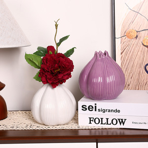 Mystic Arts Ceramic Onion Vase White And Purple Tabletop Decor For Living Room Flower Arrangement Art <b>Container</b> - Product Image 1