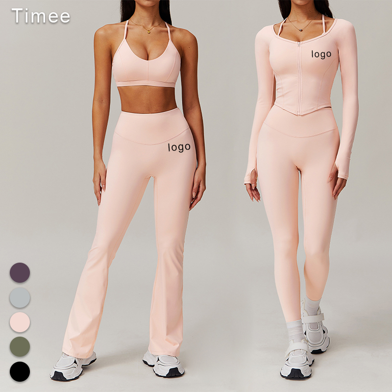 Solid Pattern Long Sleeve Yoga & Running Fitness Sports Suit Quick-Drying Breathable with Elastic Waist Closure