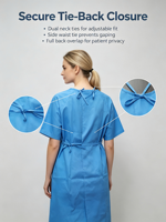 Robe d'examen médical unisexe personnalisée OEM réutilisable à manches courtes, col superposé, fermeture à nouer, liens à la taille, pour hôpital