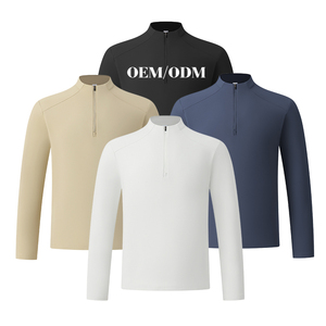 Người Đàn Ông Của Thể Thao Giản Dị Nửa Dây Kéo T-Shirts Nhanh Chóng Làm Khô Trọng Lượng Nhẹ Màu Rắn Áo 240G Dệt Kim Vải Thiết Kế Trống - Product Image 4