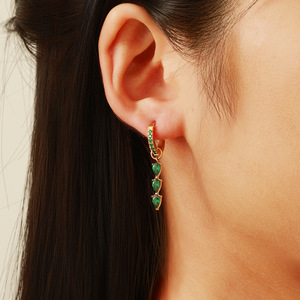 Gold Plated Drop <b>Earrings</b> Green Rhinestone <b>Tassel</b> European Style For Women Party Jewelry - Product Image 2