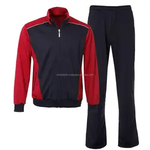 Sıcak satış erkekler kırmızı siyah eşofman 2 adet kıyafetleri rahat uzun kollu tam Zip ceket ve pantolon spor