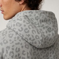 Felpa con Zip Personalizzata Stampa Leopardata Grigia Vintage Oversize Stampa Digitale Streetwear Logo Personalizzato in Spugna Francese per Uomo
