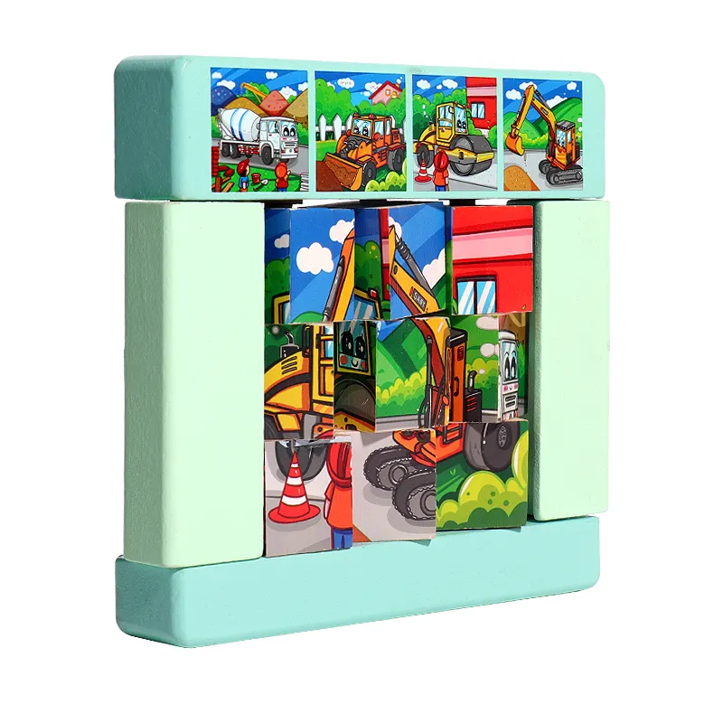 Blocs de construction éducatifs en bois pour enfants, bricolage, dinosaure, Animal, circulation, 6 faces, peinture, puzzle, jeu Montessori