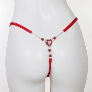2025 Neue DS Heiß Verkaufende Sexy G-String Tanga Rotes Herz Niedrige Taille Kristall T-Back Nachtclub Schmuck Körperkette Sexy Dessous - Product Image 5