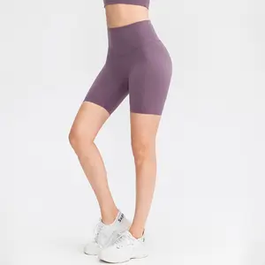 Özel Logo kadınlar yüksek bel sıkı bisiklet spor hiçbir deve ayak elastik spor pantolon Yoga şort