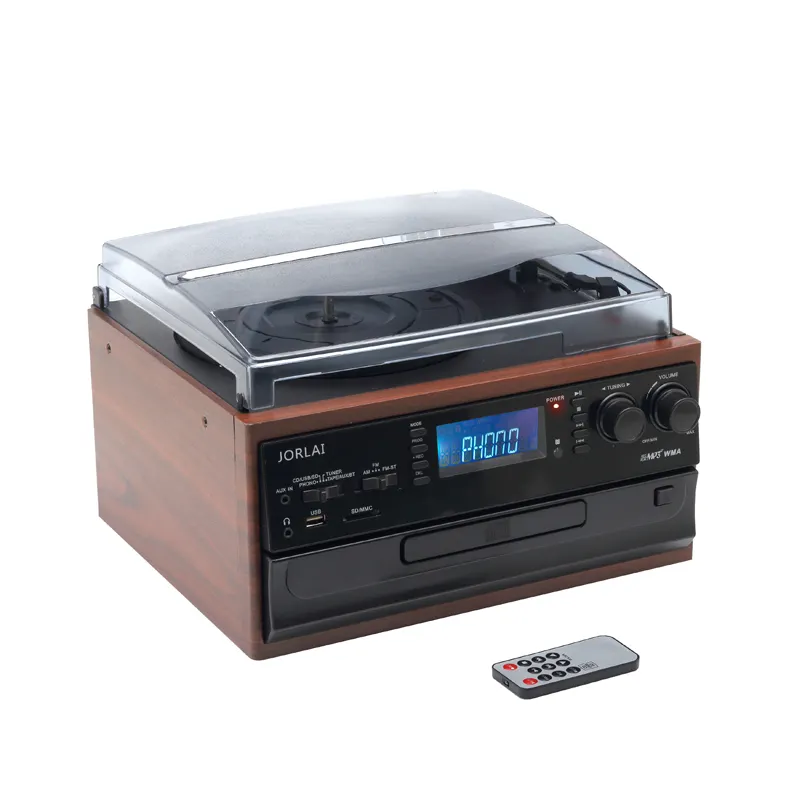 Reproductor de discos de vinilo retro al por mayor con altavoces externos AM FM Radio CD USB Tape Play profesional