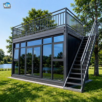 Maison préfabriquée avec mur en verre panoramique, grand balcon, fabriquée à partir de panneaux sandwich en conteneurs, maison modulaire mobile en conteneurs